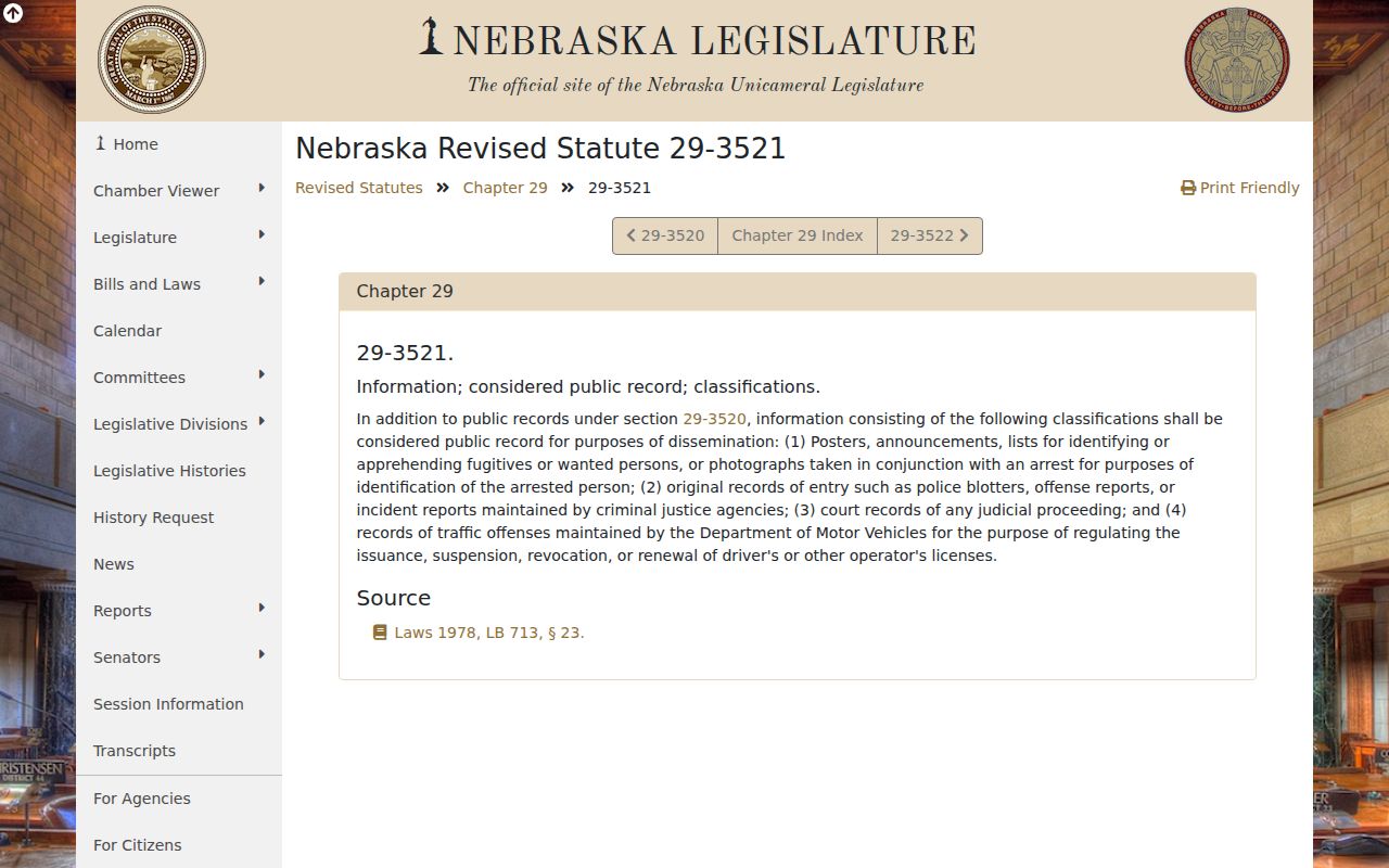 Rock County booking-photo records reference to Nebraska Revised Statute 29-3521